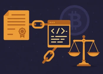 Conceptual illustration of smart contracts transforming traditional agreements using blockchain technology