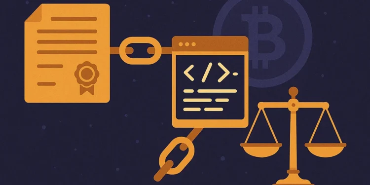 Conceptual illustration of smart contracts transforming traditional agreements using blockchain technology