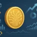 A conceptual digital token surrounded by economic and blockchain icons