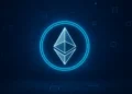 Ethereum logo glowing in a digital network environment