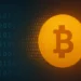 Artistic binary code transforming into a golden Bitcoin symbol
