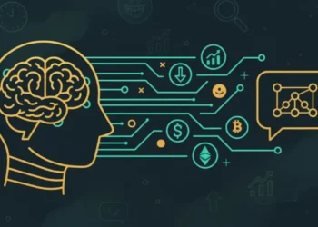 AI brain with crypto market signals, representing ChatGPT analyzing cryptocurrency trends and trading data in real time.